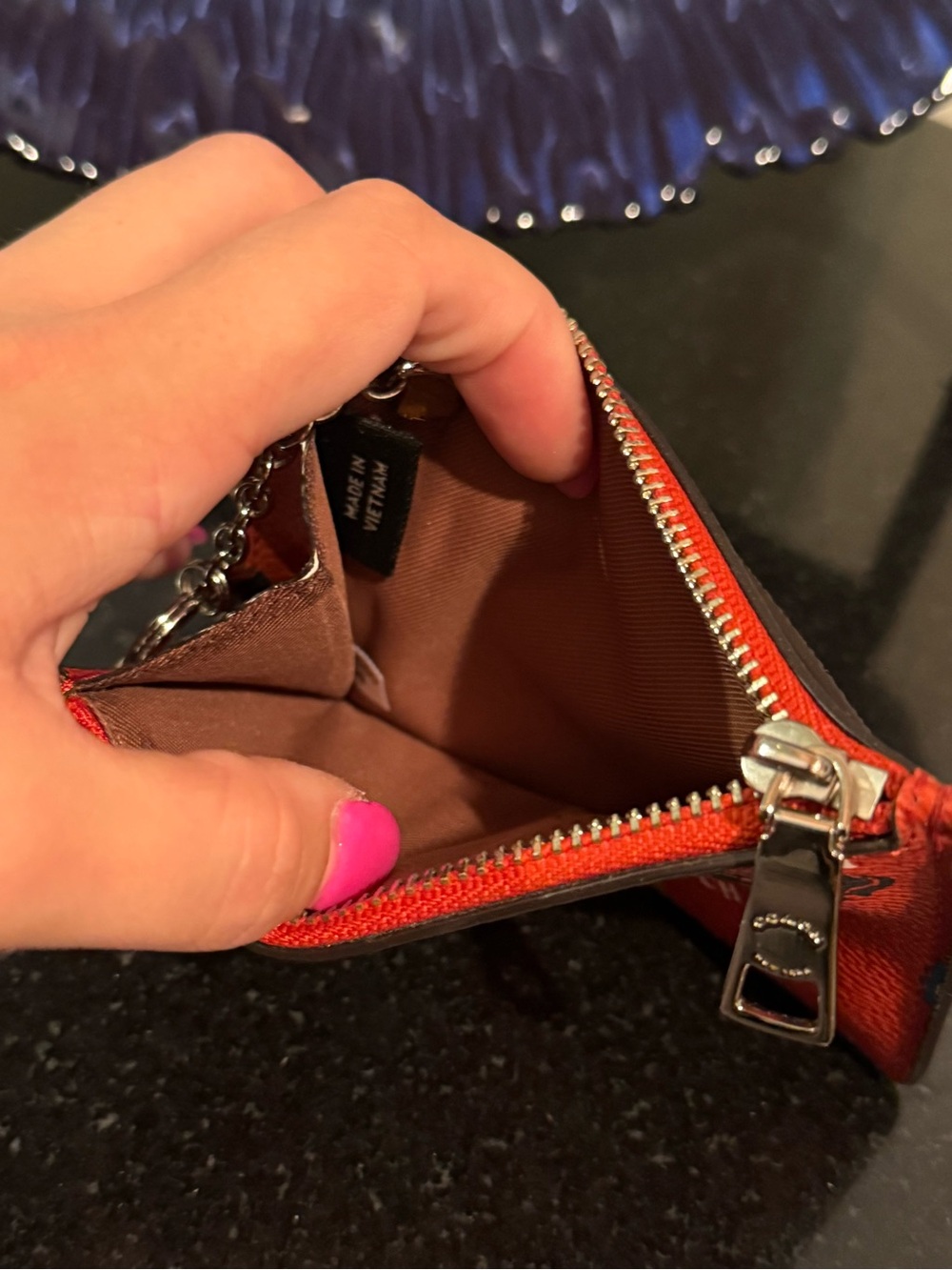 Coach Red Floral Zip Card Case Keyring - Picture 11 of 11
